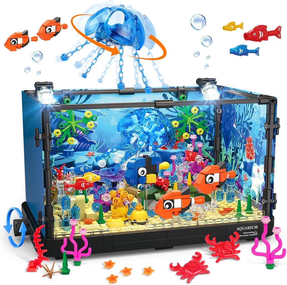 Marine Aquarium Cube - Ensemble de blocs d'aquarium avec lumières,